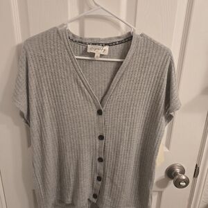 Gray Button-Up Knit Top